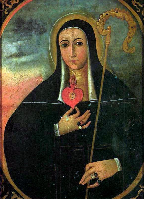 A 17th-century painting of Saint Gertrude the Great from the Cuzco School.